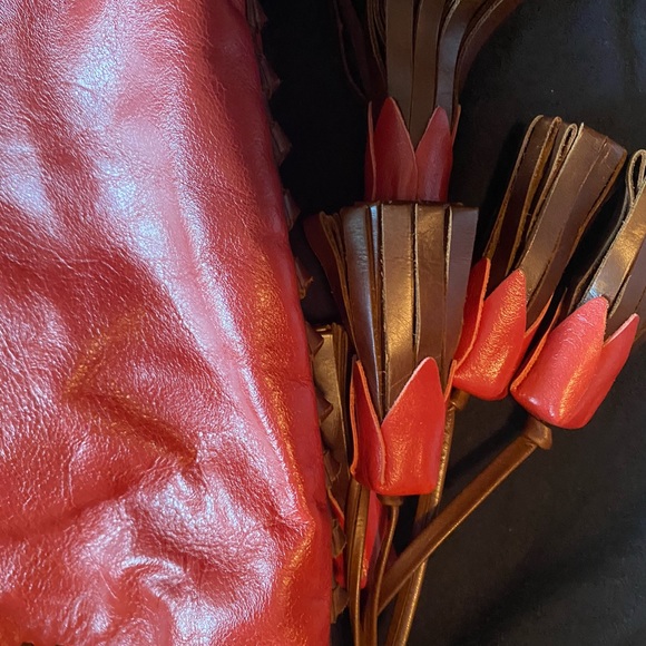 Custom made Anthony Luciano leather red brown hobo bag purse tassels - Picture 10 of 13